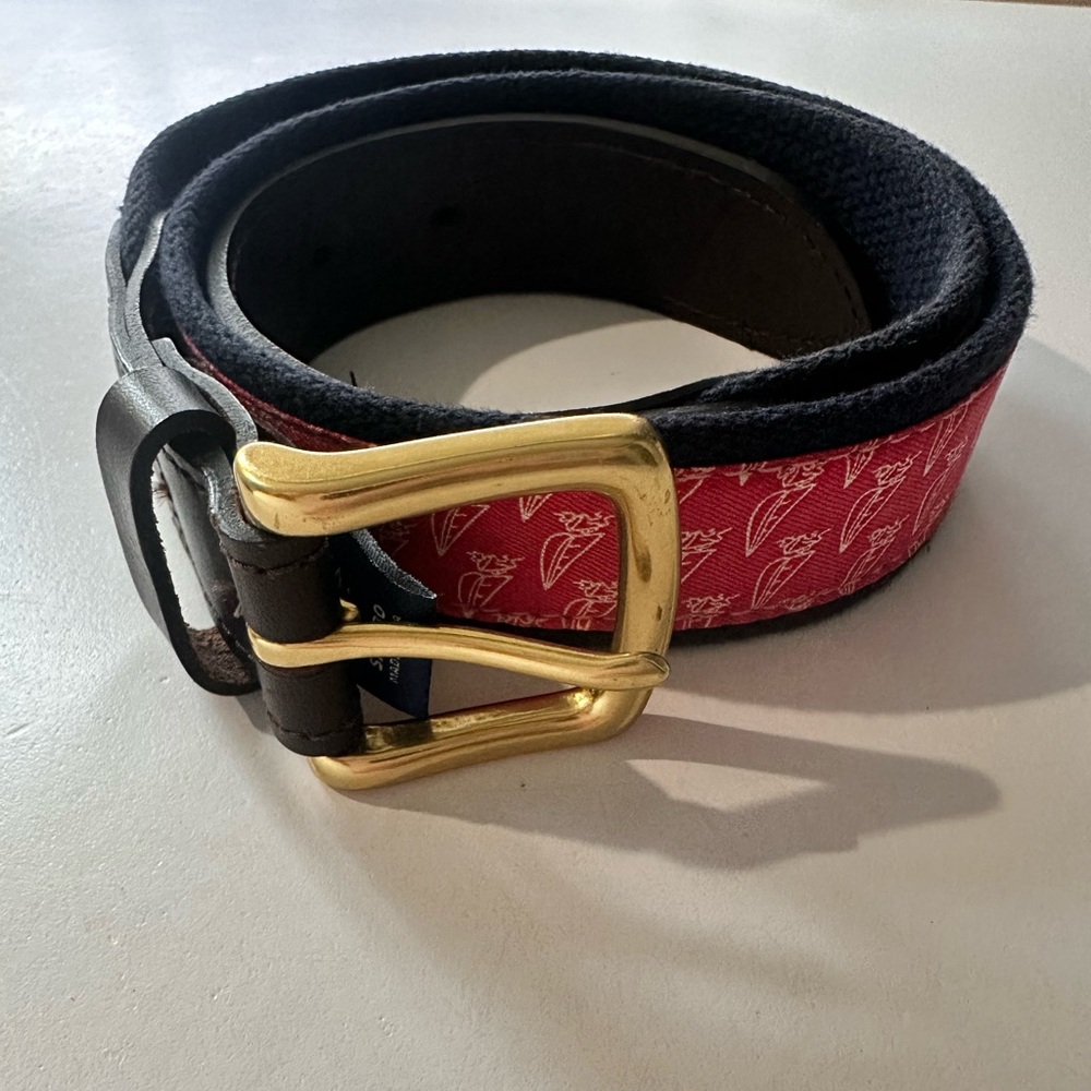 Vineyard Vines Red Patterned Fabric Belt with Brass Buckle